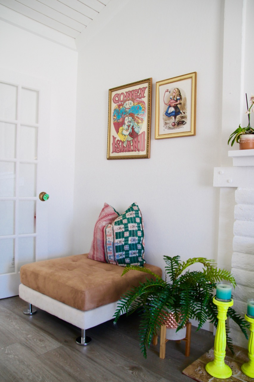 scandinavian style cream and brown ottoman
