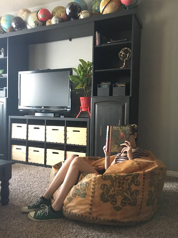 oversized vintage leather beanbag