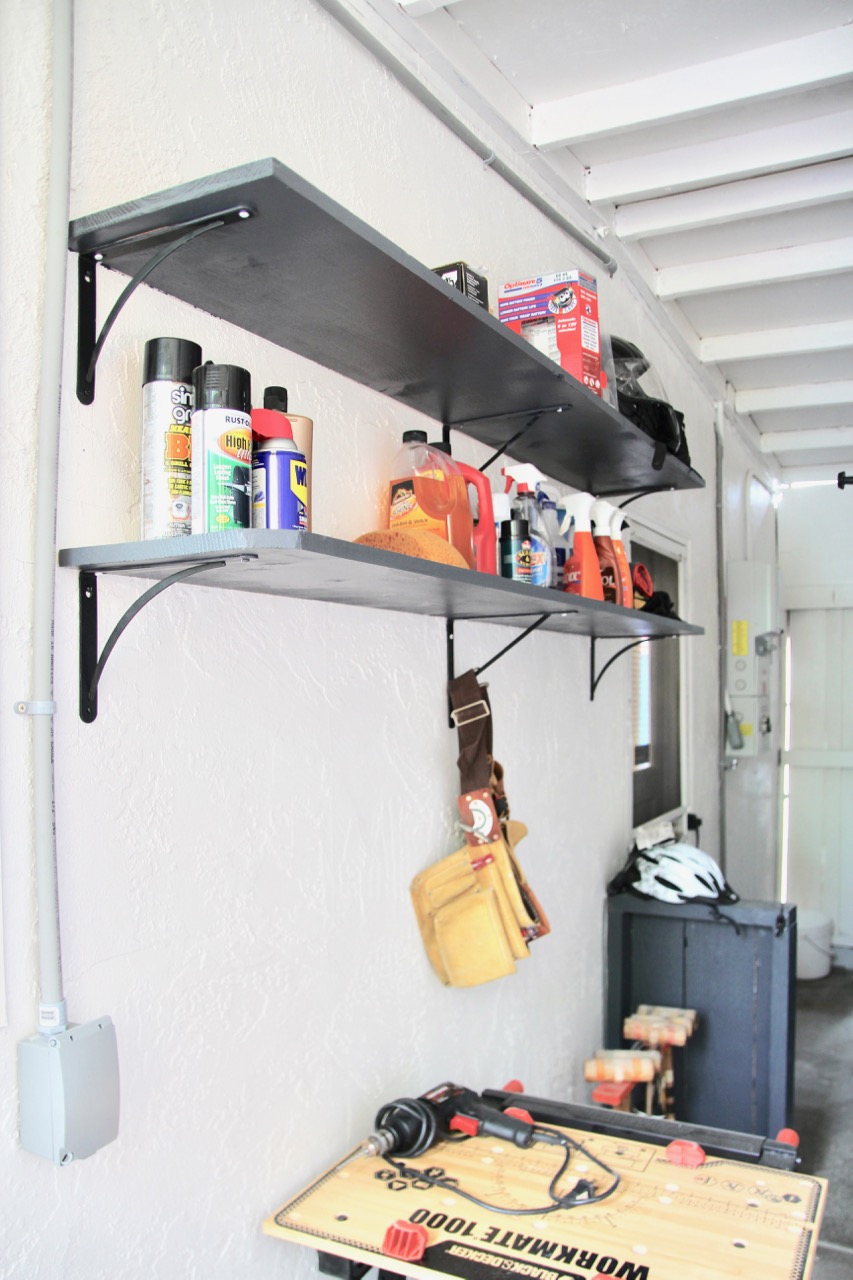 shelving for tool storage in side yard
