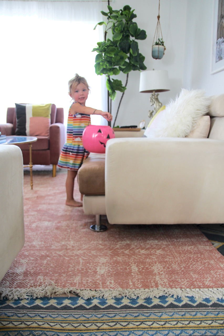 boho layered rugs in the living room