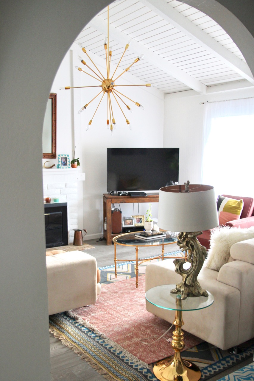 boho layered rugs in the living room