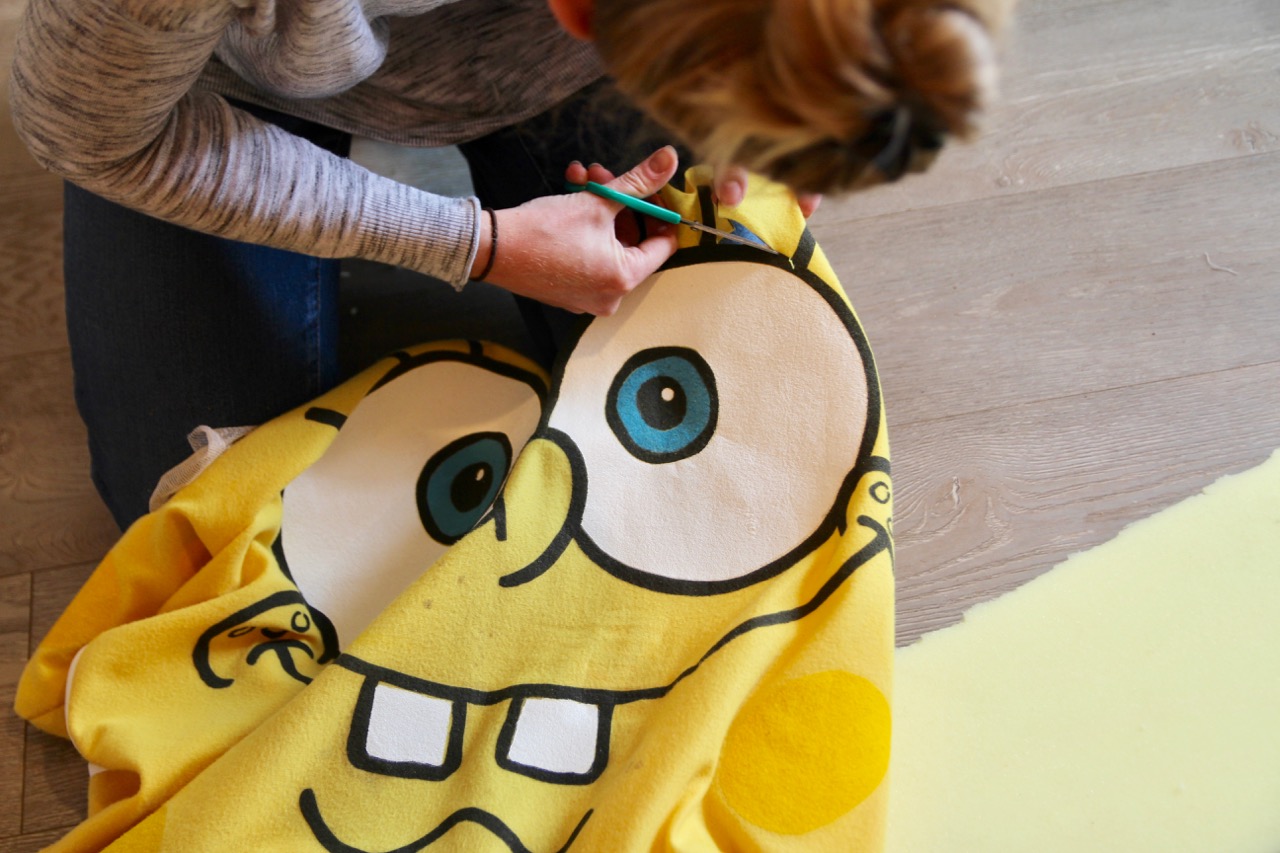 spongebob squarepants costume made with a box and foam
