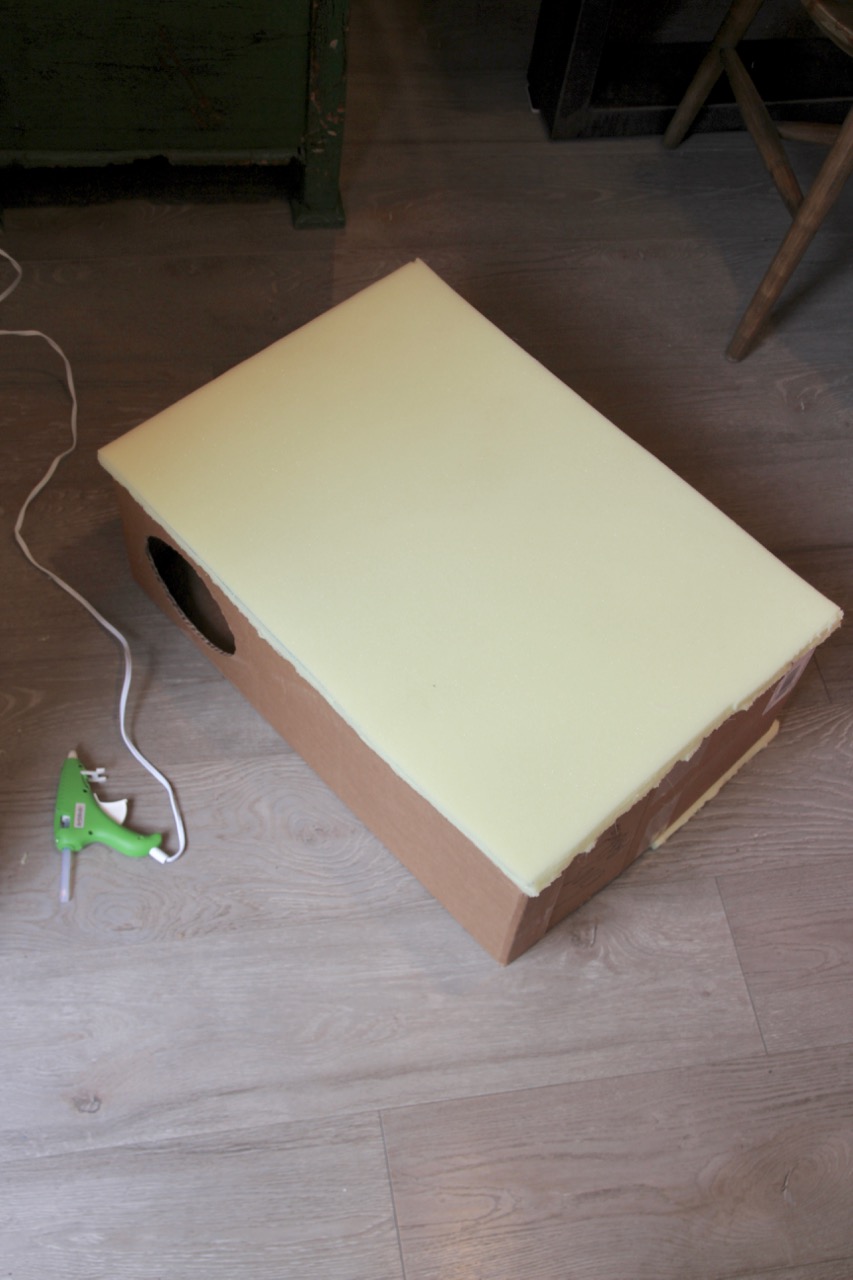 spongebob squarepants costume made with a box and foam