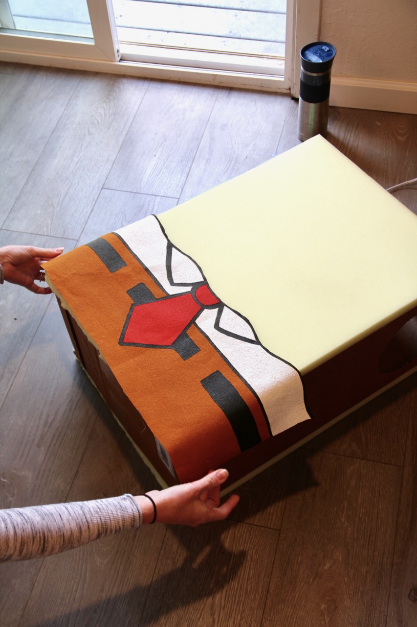 spongebob squarepants costume made with a box and foam