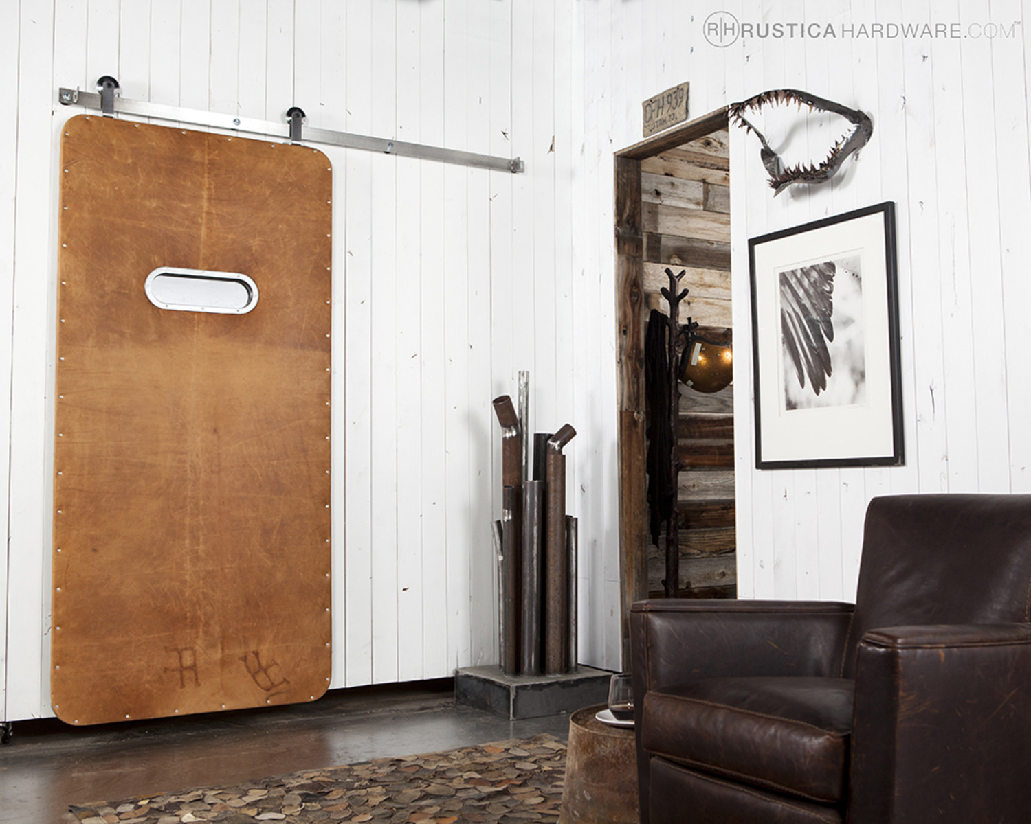 leather sliding barn door from rustica hardware