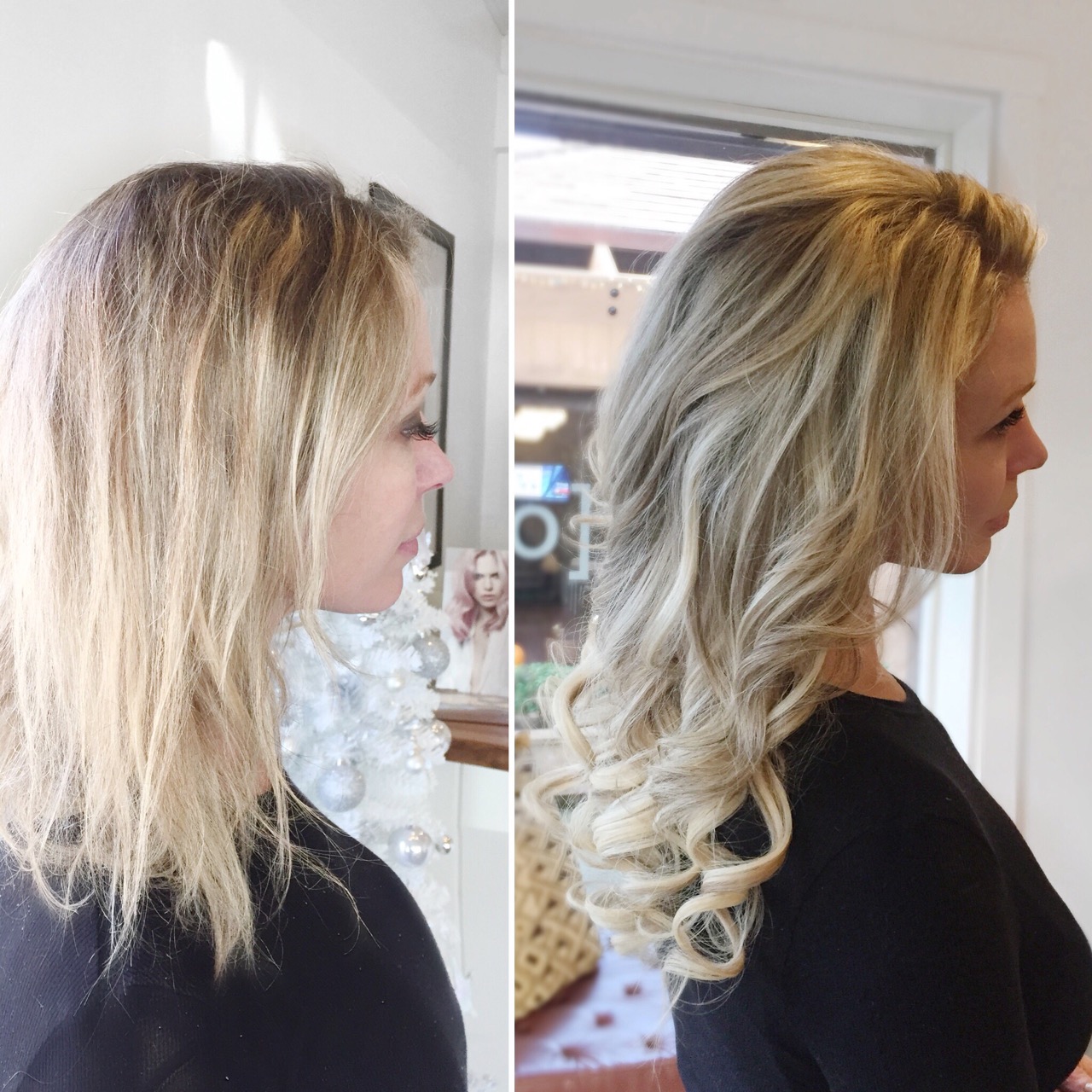 before and after hair extension updo
