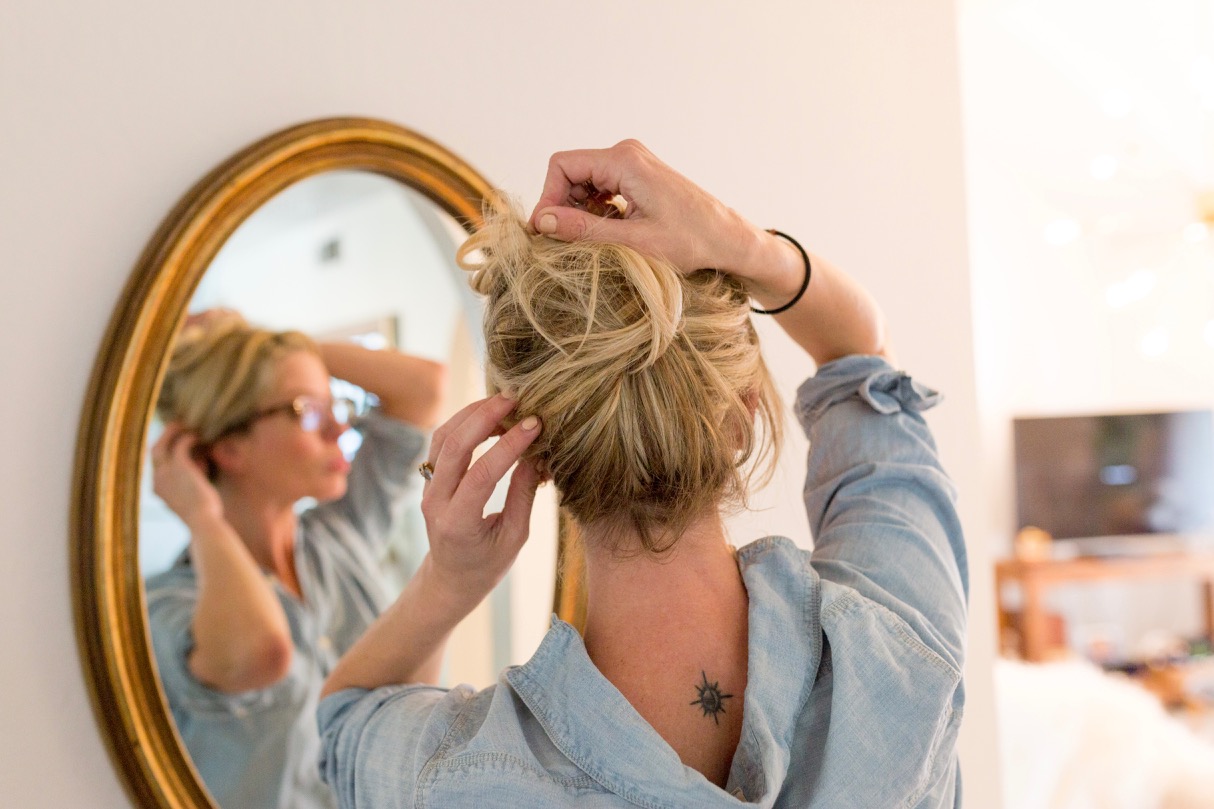 before and after hair extension updo