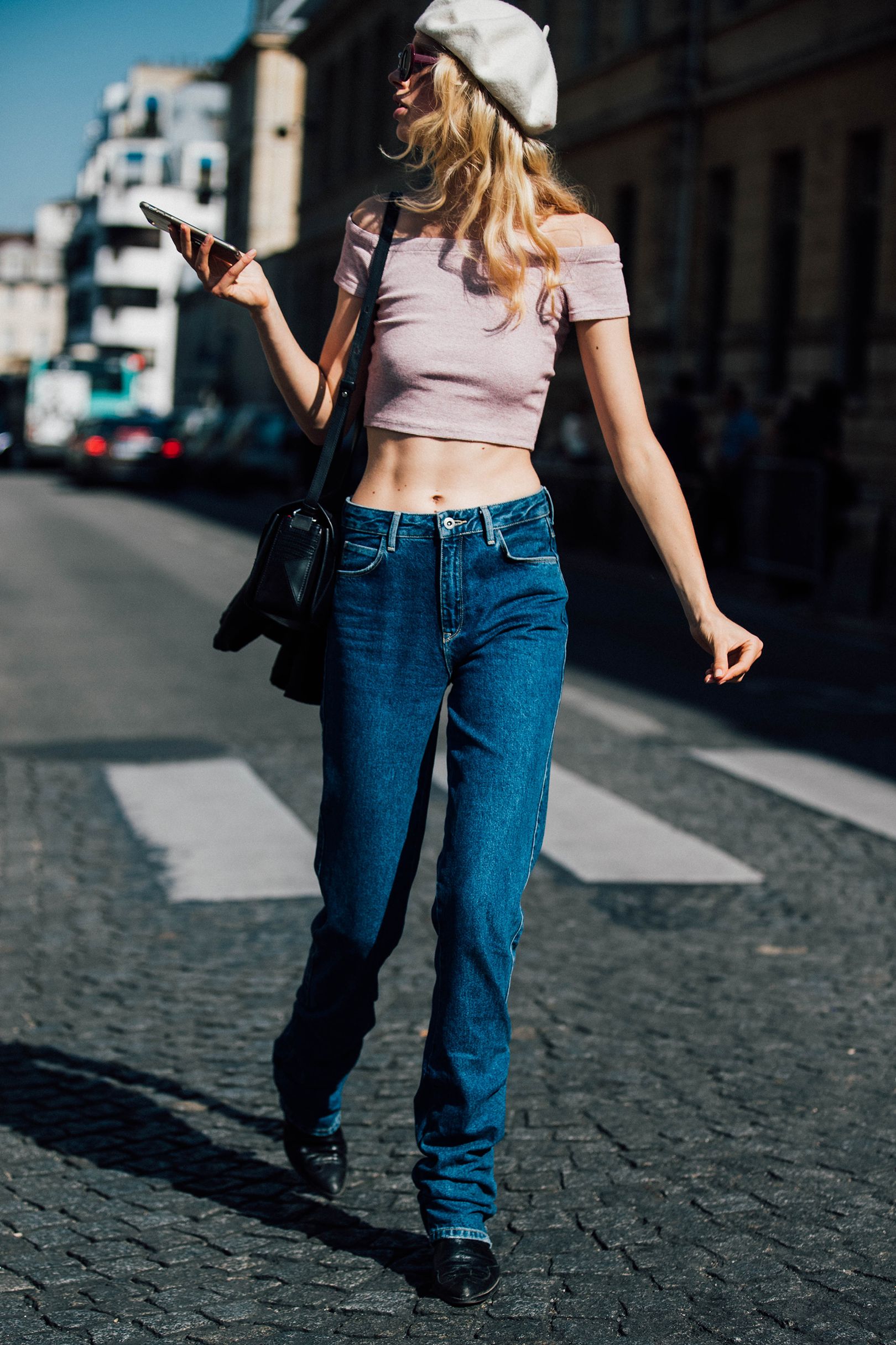 pale grey beret Paris street style
