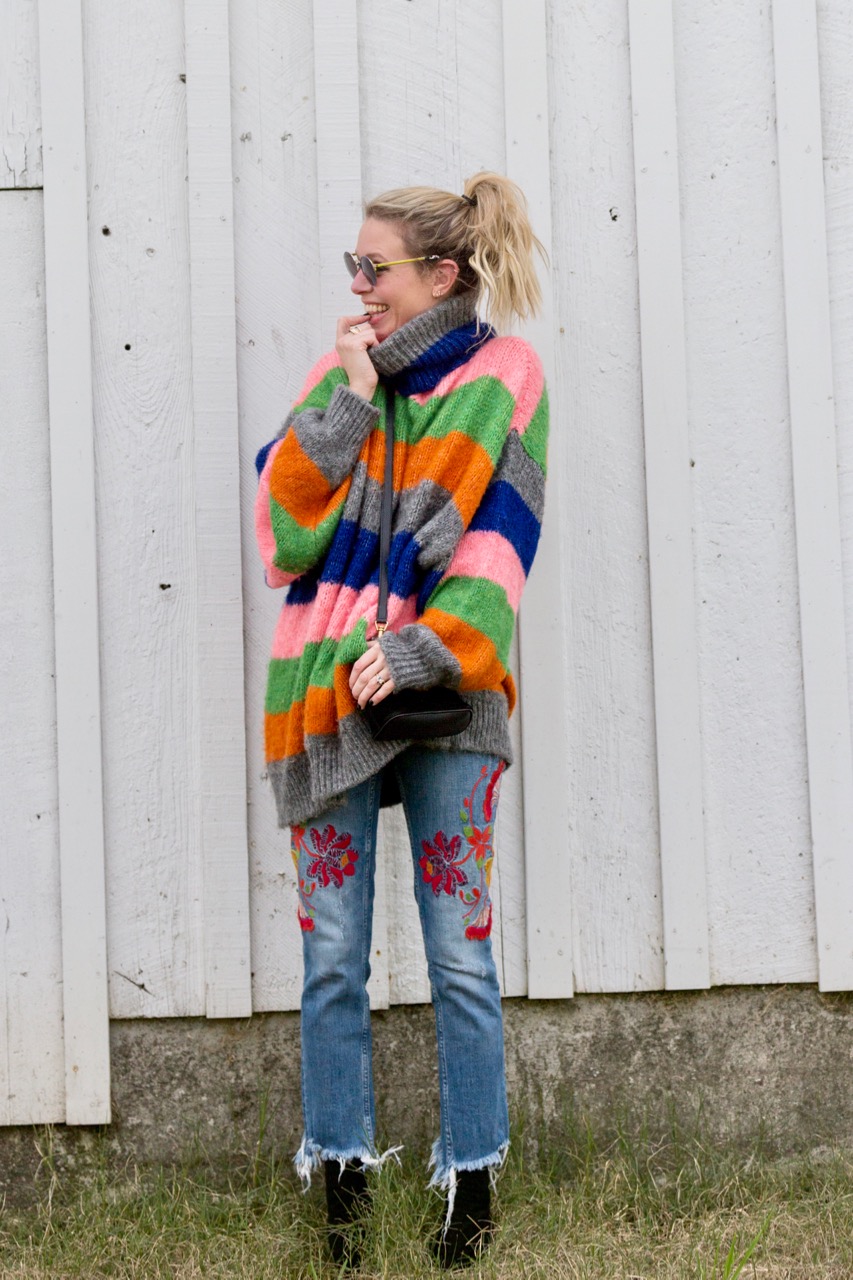 oversized multicolored striped knit sweater from Zara