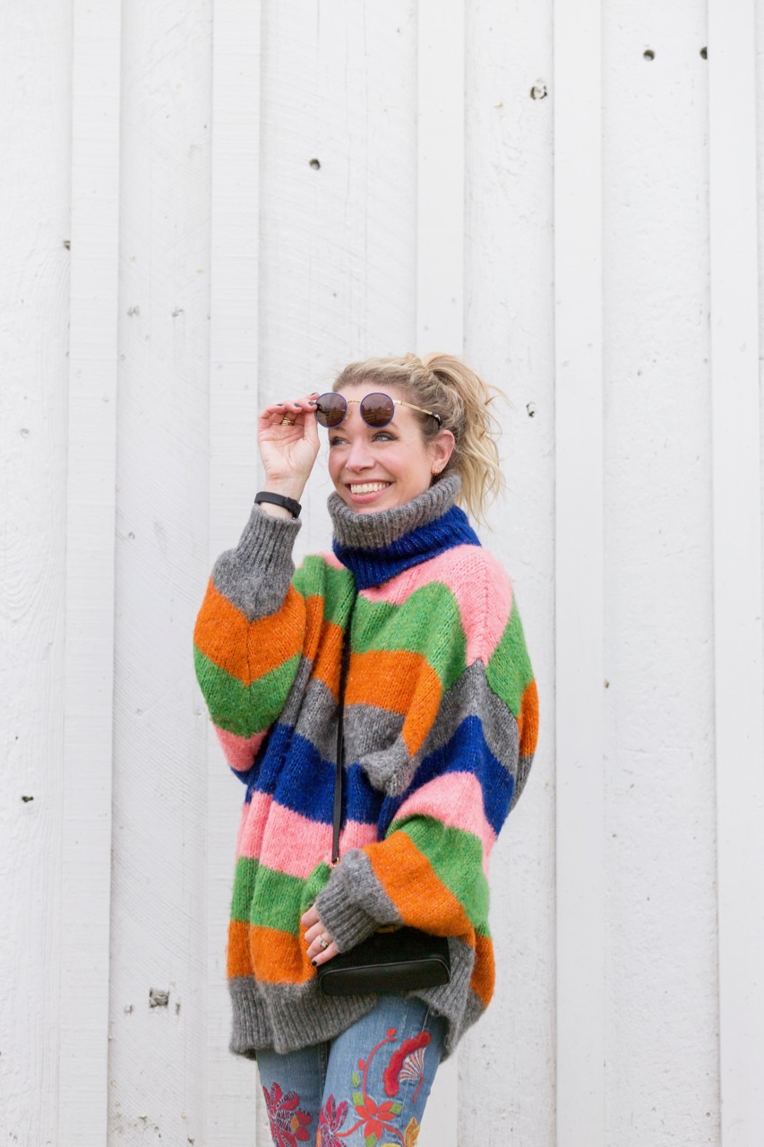 oversized multicolored striped knit sweater from Zara