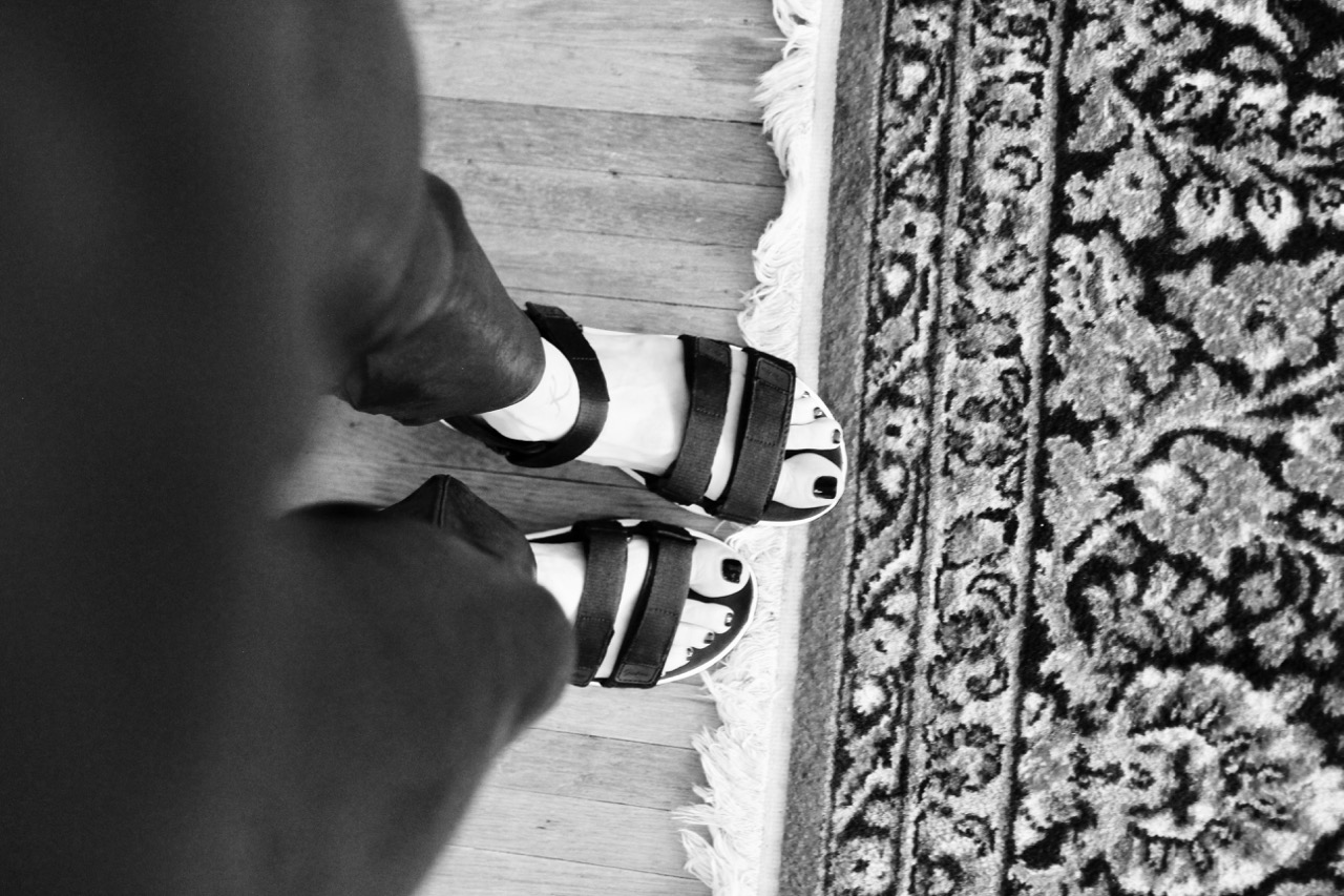 Skechers chunky 90s sandals with rag & bone leather pants