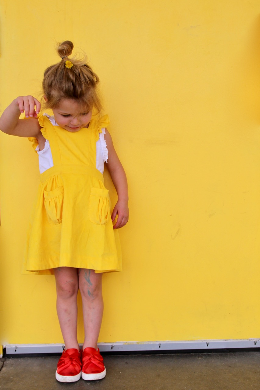 dapper crown yellow corduroy pinafore for little girl