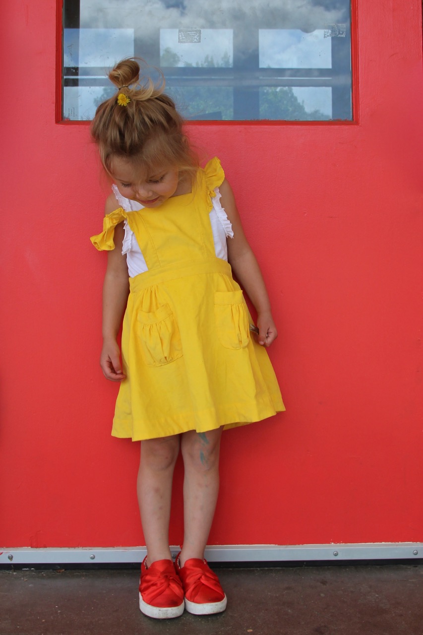 dapper crown yellow corduroy pinafore for little girl