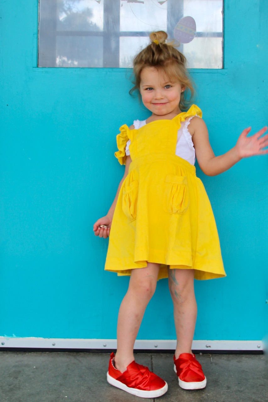 dapper crown yellow corduroy pinafore for little girl