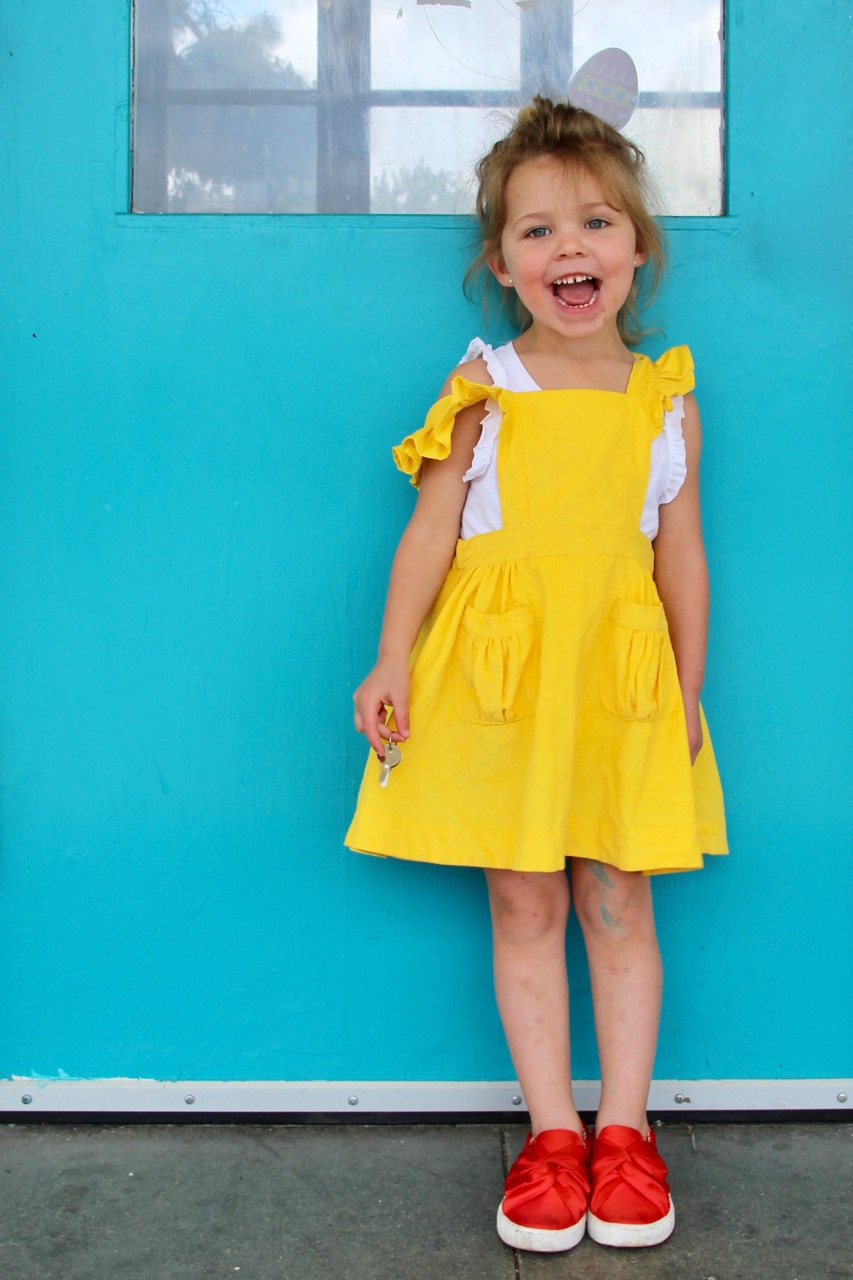 dapper crown yellow corduroy pinafore for little girl