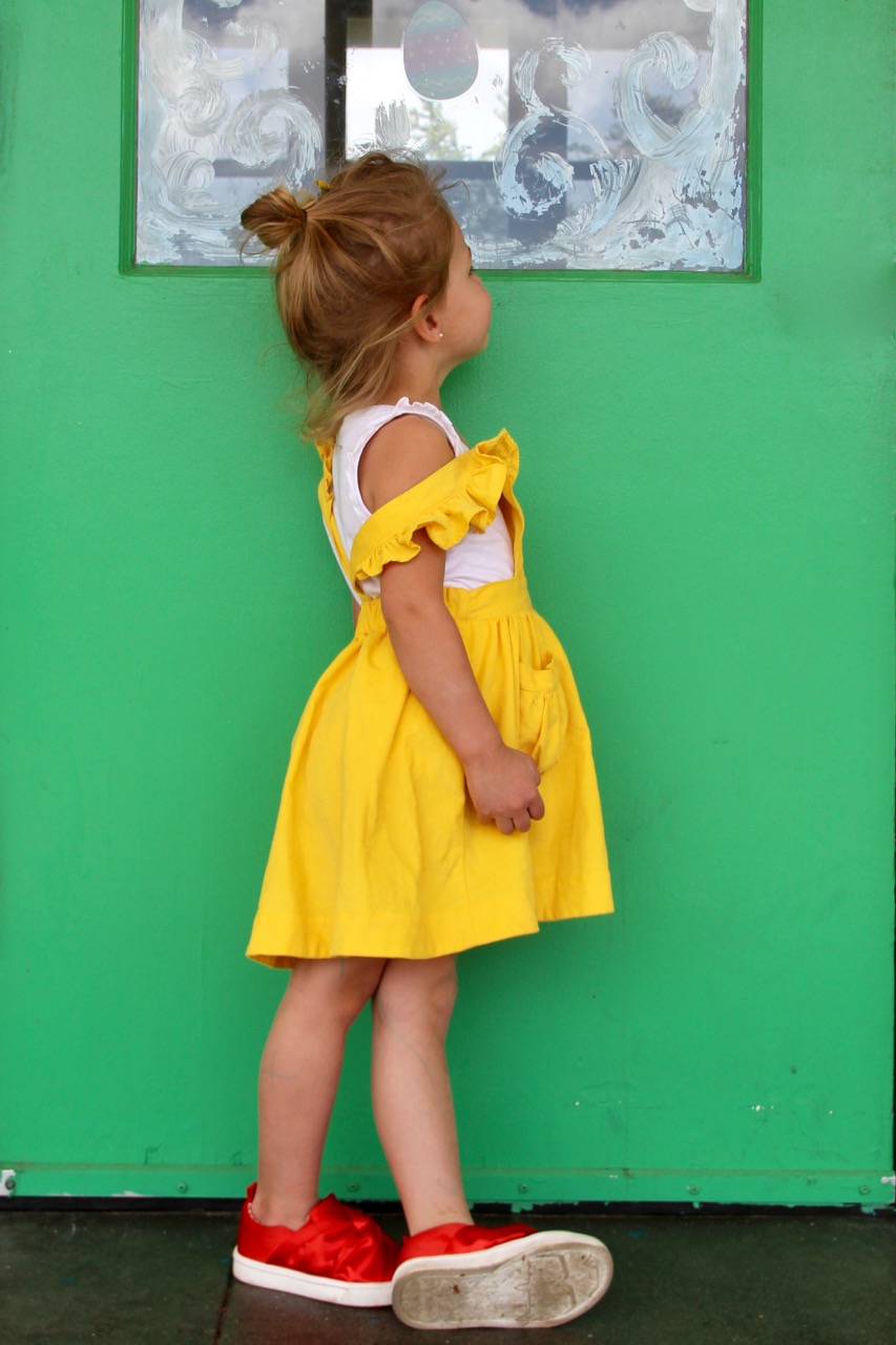 dapper crown yellow corduroy pinafore for little girl