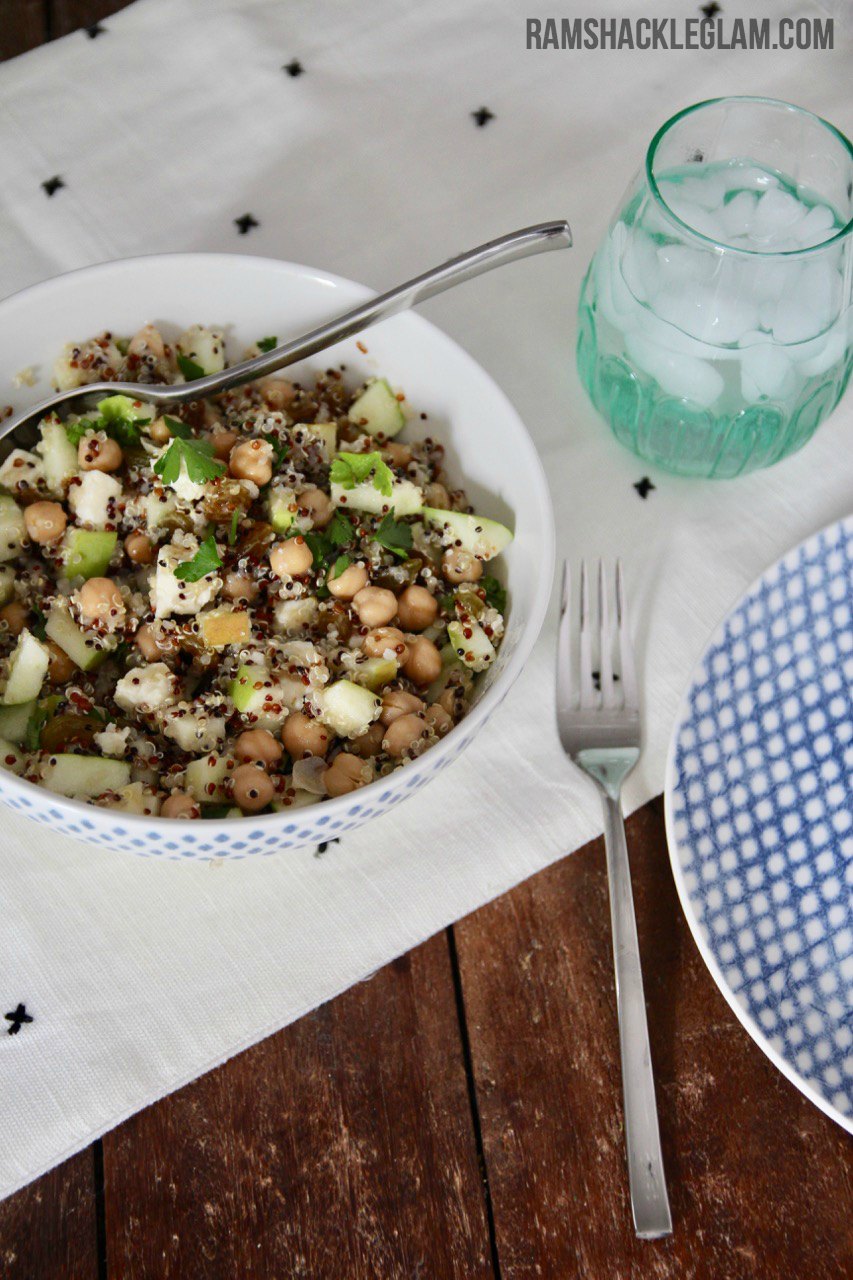 quinoa salad with chickpeas, feta, apples