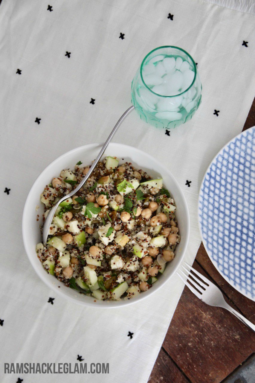 quinoa salad with chickpeas, feta, apples