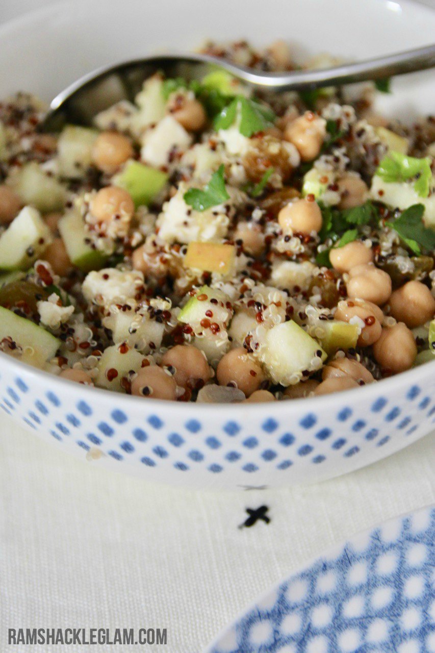 quinoa salad with chickpeas, feta, apples