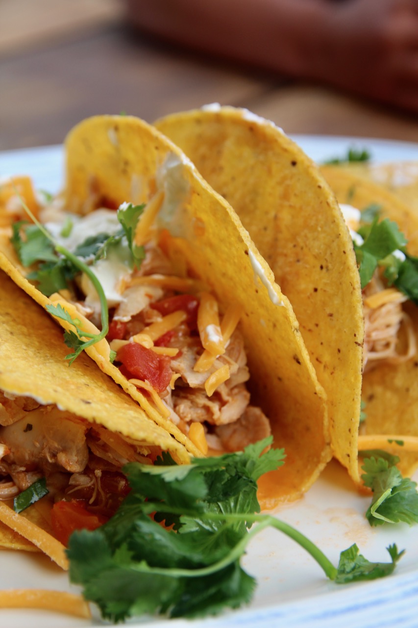 slow cooker four ingredient chicken tacos