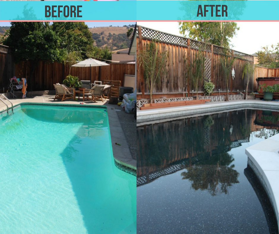 before and after pool renovation with Baja shelf
