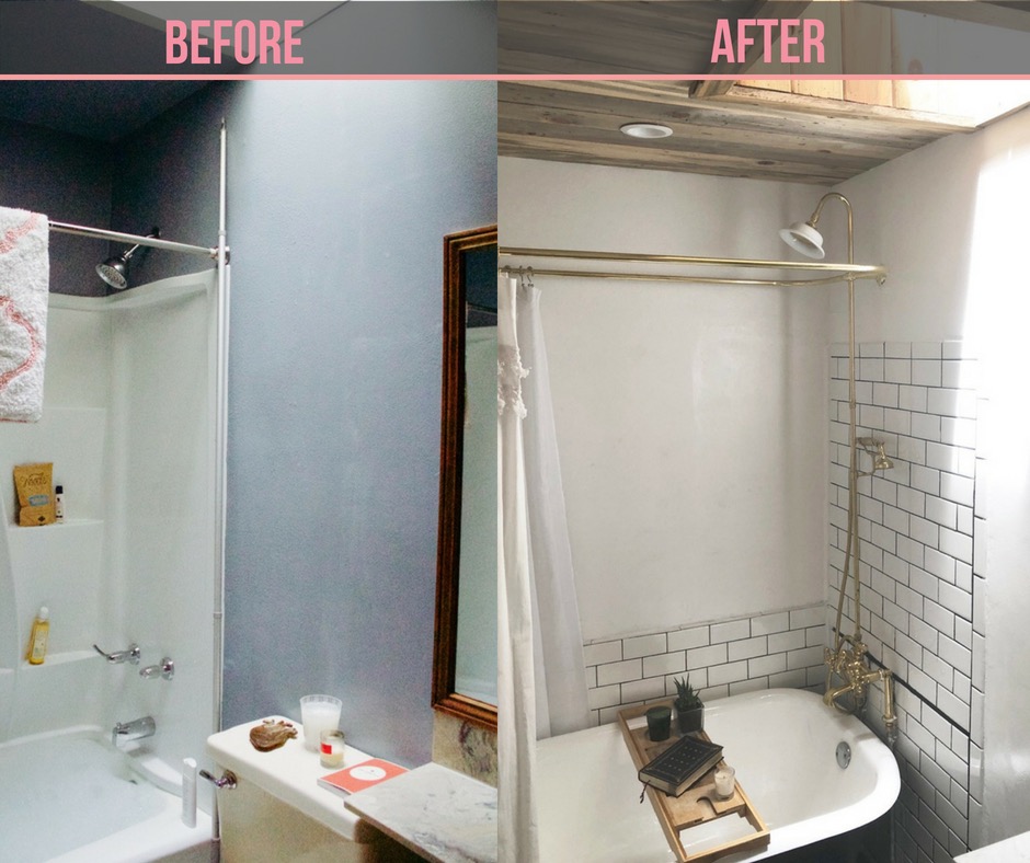 bathroom with black slipper clawfoot tub and black tile