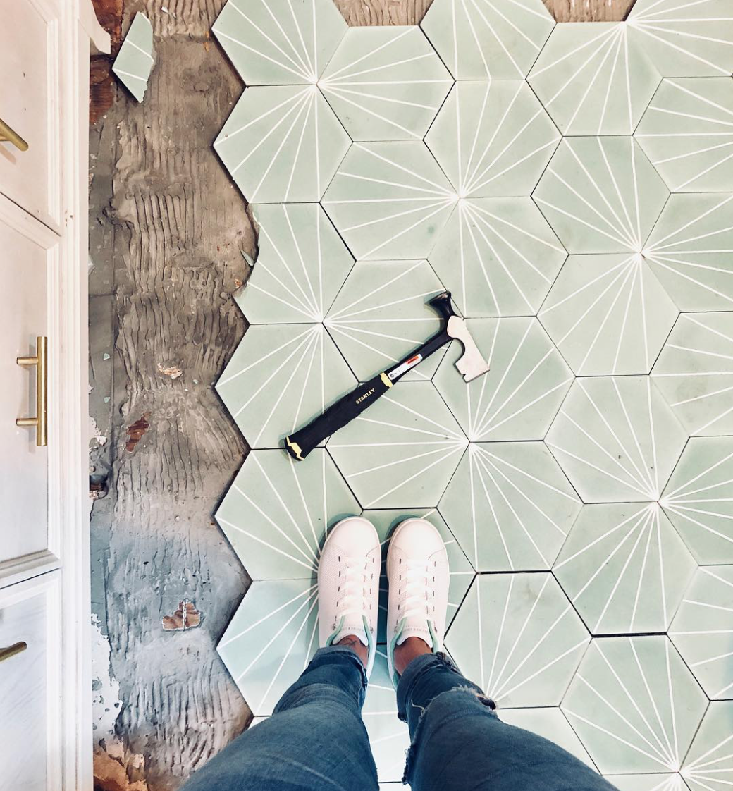 mint green hex starburst tile