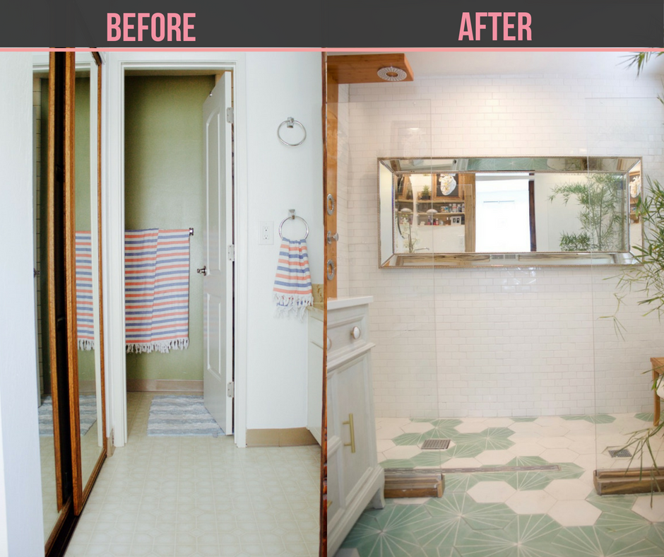 bathroom renovation with thermostatic shower panel and mint tile