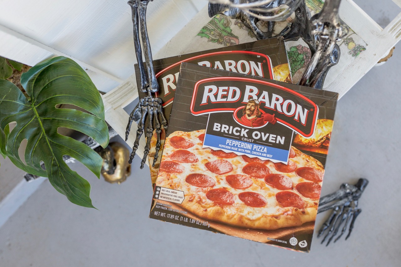 Red Baron pizza for halloween dinner solution