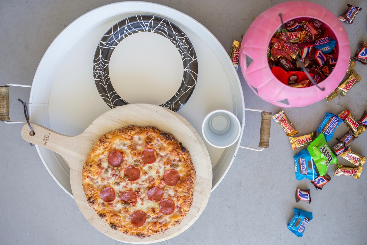 Red Baron pizza for halloween dinner solution