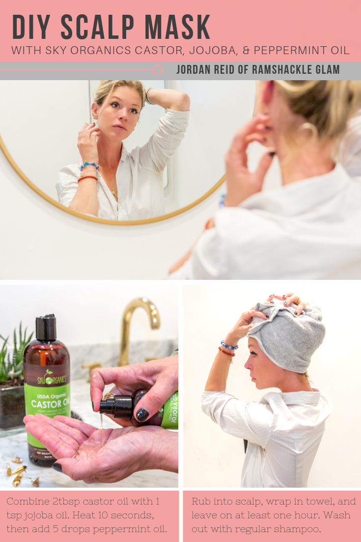 diy sky organics scalp mask with castor oil, peppermint and jojoba