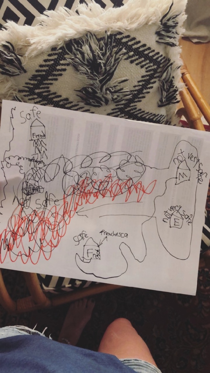child's drawing of Malibu woolsey wild fires