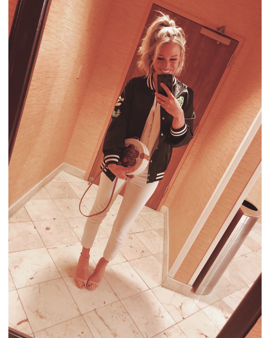 white jeans with nude heels