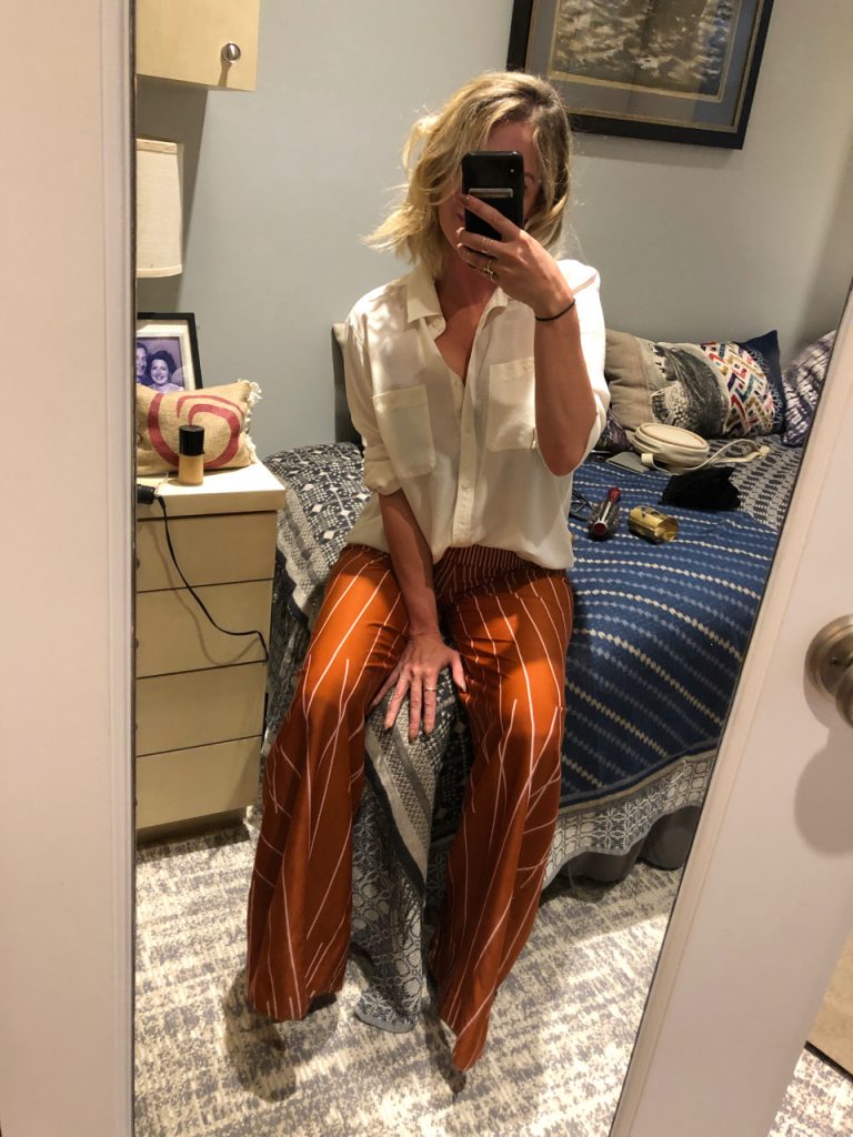 bcbg sunburst brown silk pants