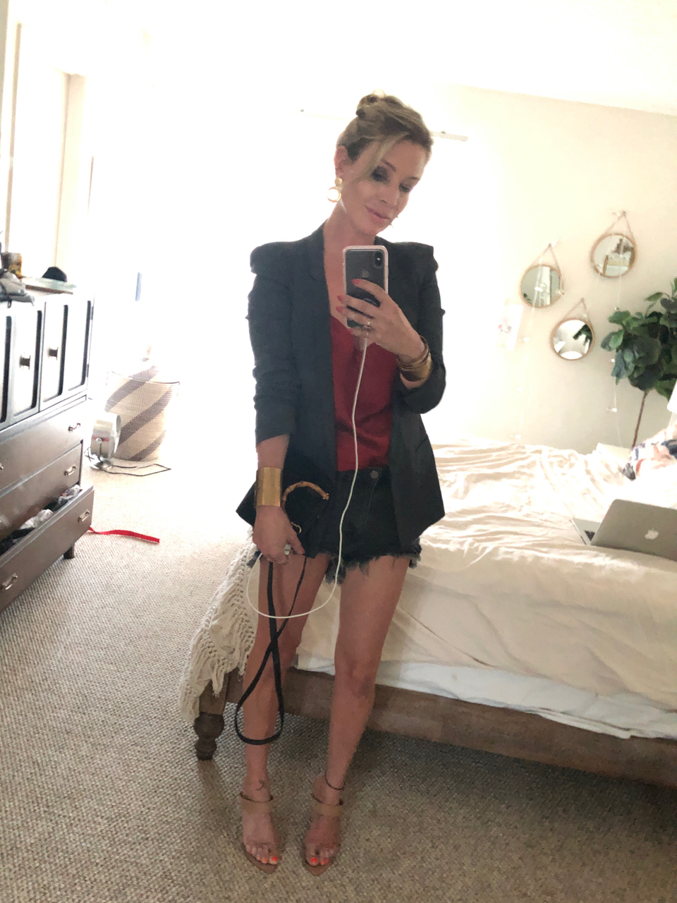blazer and black shorts