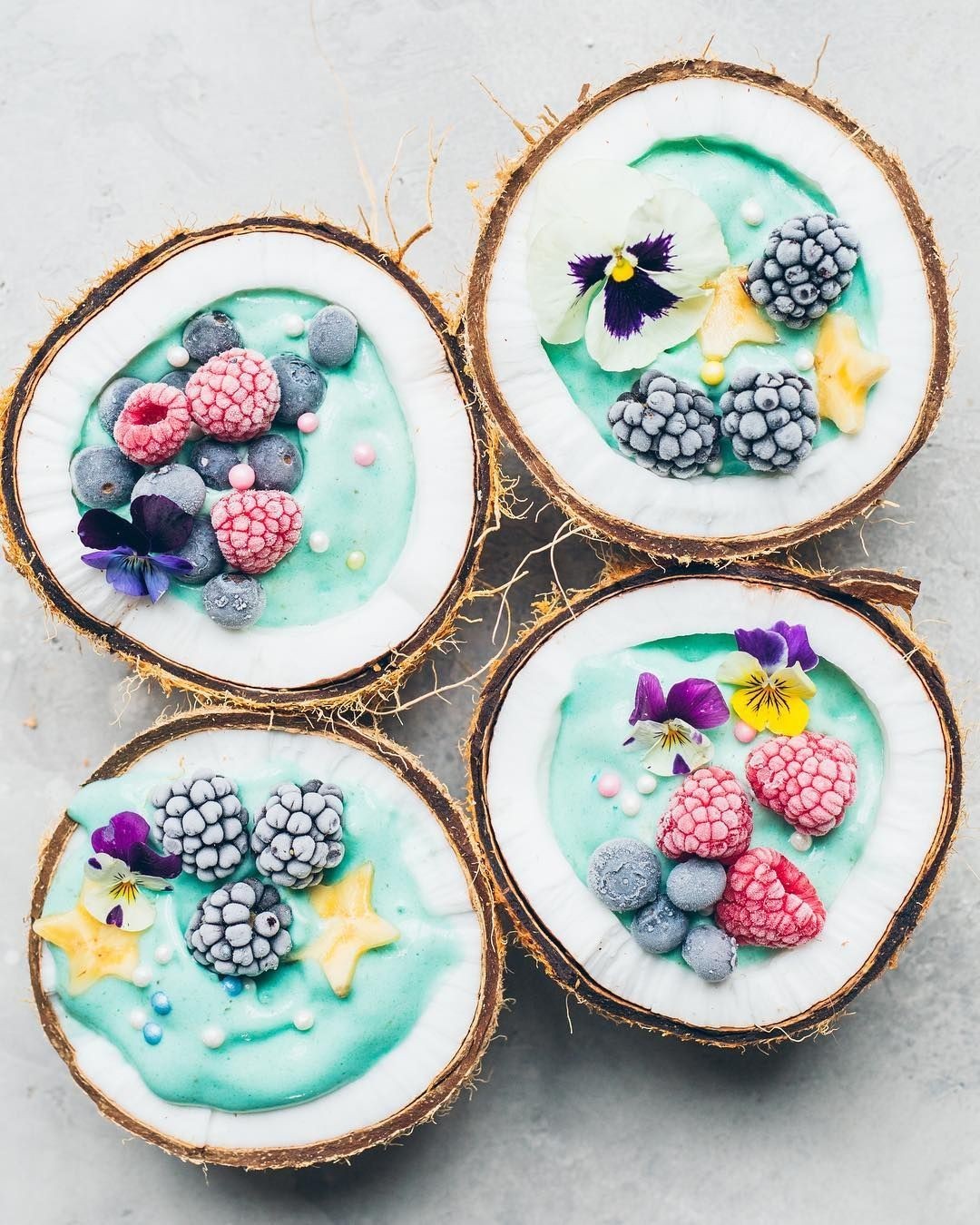 frozen coconut bowl flowers fruit
