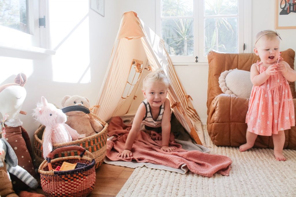 mustard stripe tent playroom