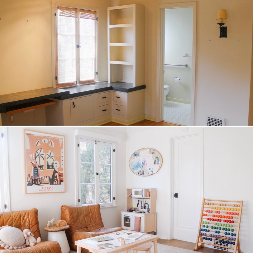 playroom before and after with tent