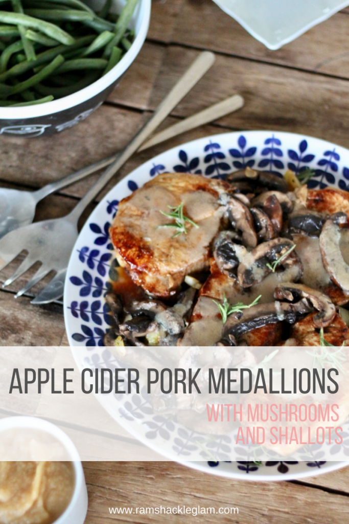 apple cider pork medallions with shallots and mushrooms