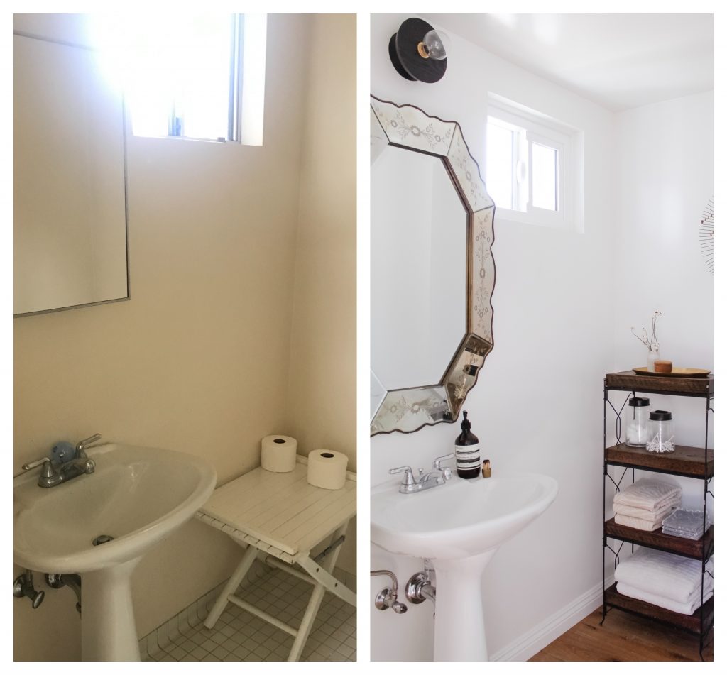 bathroom remodel vintage mirror before and after