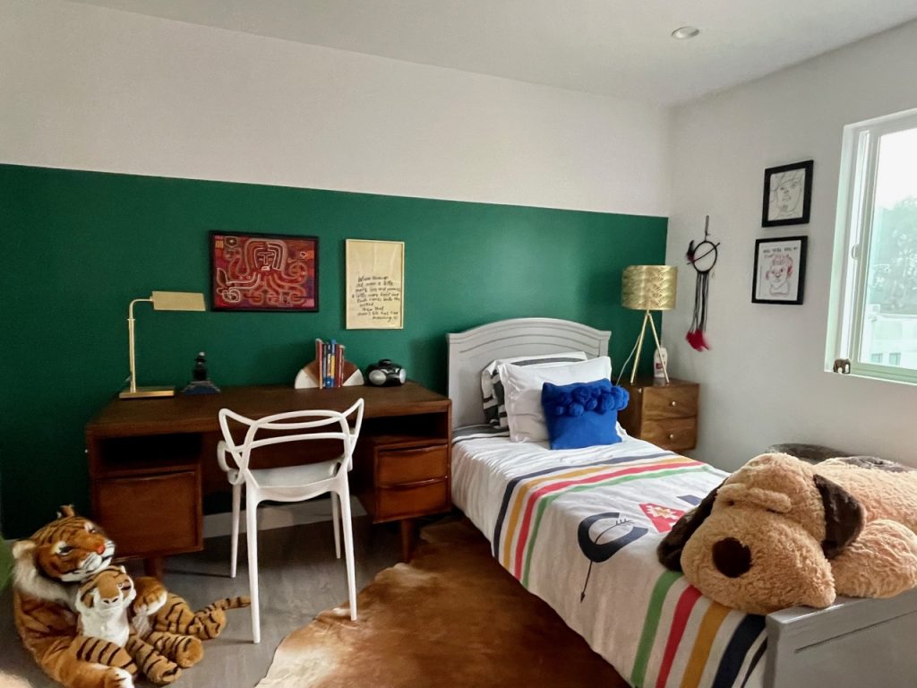 preteen boy room green wall