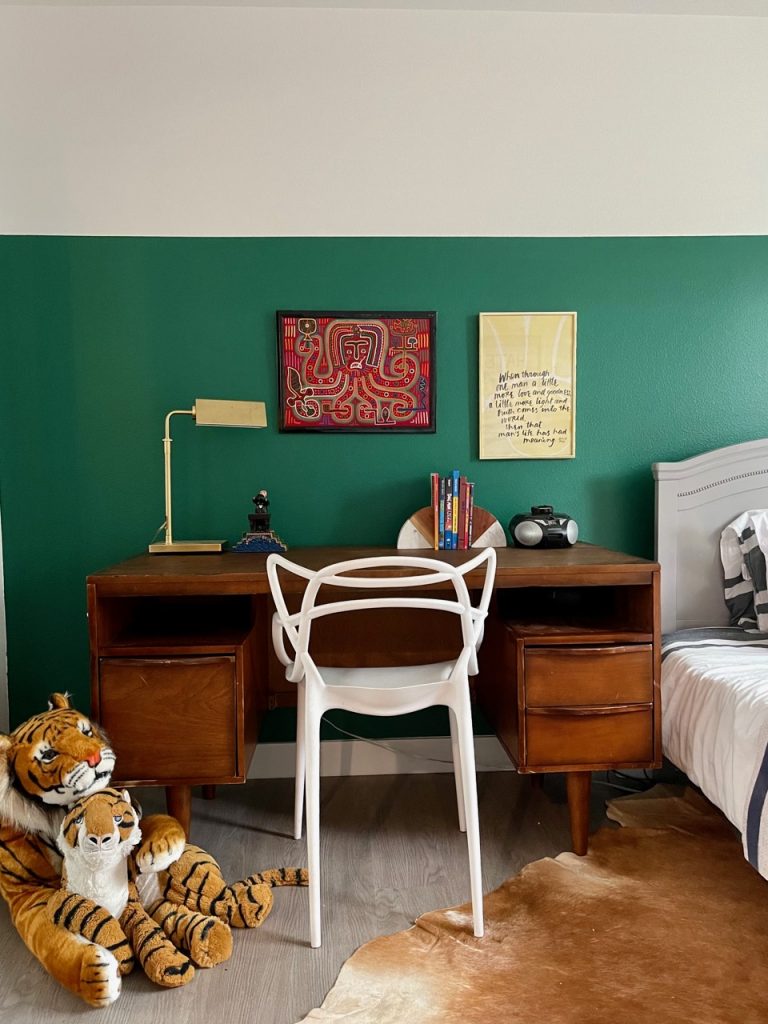 preteen boy room green wall