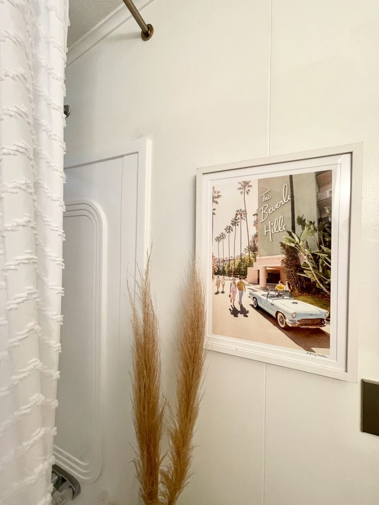 before and after dated hallway bathroom