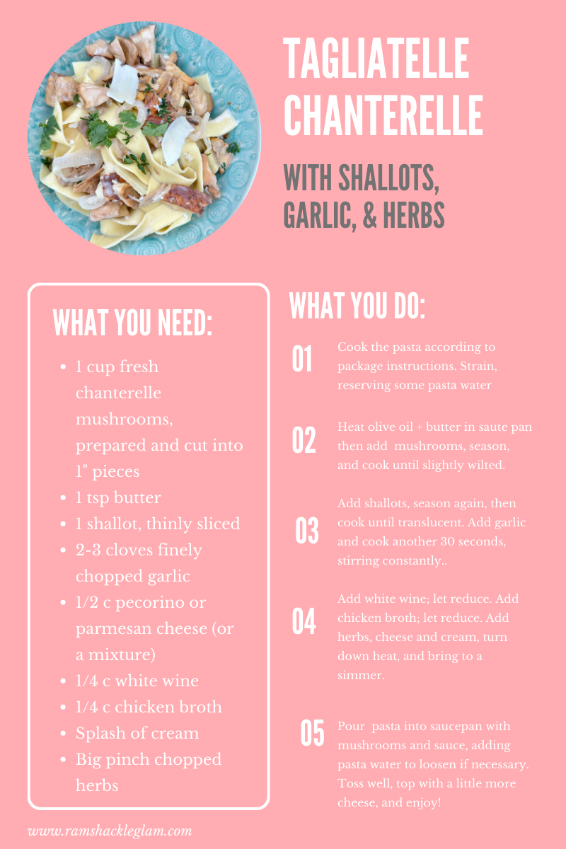 chanterelle mushrooms with pasta and cheese